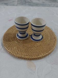 Beautiful Set of 2 Striped Egg Cups