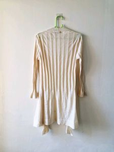 Cream Ribbed Longline Cardigan