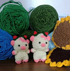 Crochet Strawberry Cow Keychain