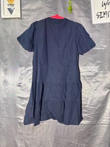 Navy Blue Tiered Button-Up Dress