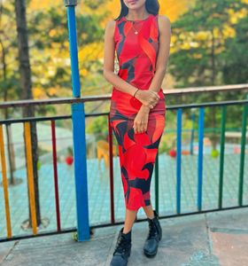 Red &amp; Black Midi Dress