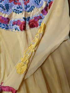 Yellow long Anarkali-style gown
