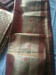 Beautiful Golden tissue saree with blouse piece
