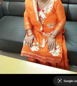 Orange Embroidered Shrara Suit