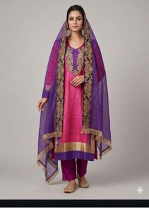 Elegant Pink Kurta Set with Purple Dupatta