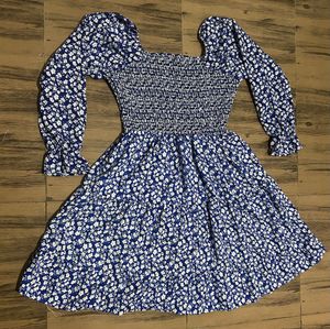 Blue Floral Print Mini Dress