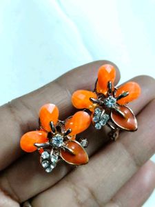 Orange Flower Stud Earrings