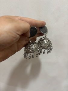 Oxidised Silver Jhumka Earrings