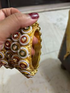 Exquisite Kundan &amp; Pearl metal bangals