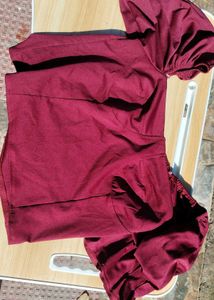 Maroon Puff Sleeve Crop Top