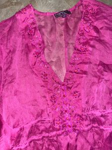Magenta Tiered Maxi Dress with Embroidered V-Neck