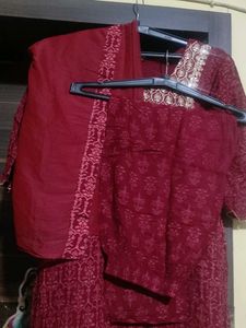 Maroon Embroidered Kurta Set with Dupatta
