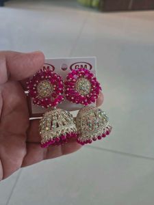 Stunning Pink Jhumka Earrings