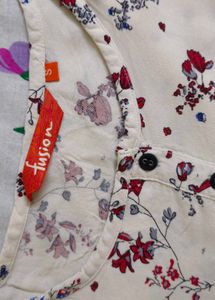 White Floral Print Kurta