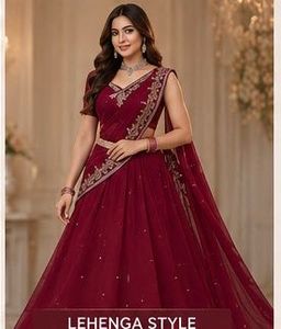 Premium Pre-Loved Maroon Embroidered Saree with st