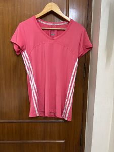 Adidas Pink T-Shirt with Stripes