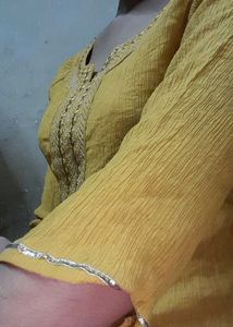 Yellow Mustard Embroidered Kurta