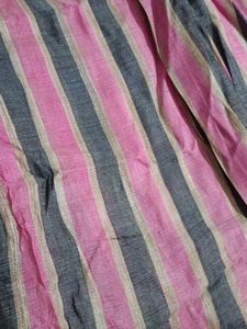Pink &amp; Grey Striped Saree