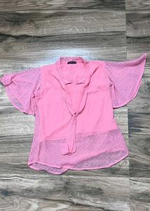 Chic Pink Textured Bell Sleeve Top