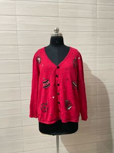 Vintage Festive Embellished Red Cardigan