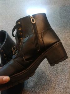 Black Lace-Up Platform Ankle Boots