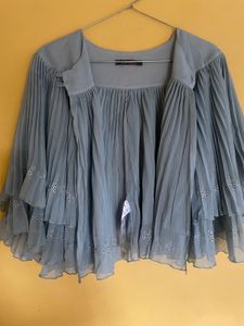 Boho Blue Pleated Layered shrug  Blouse