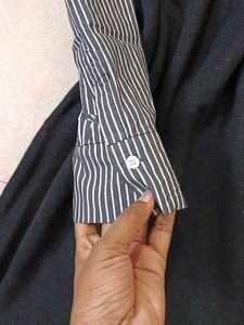 Black Turtleneck Dress with Striped Sleeves