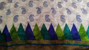 Elegant White Saree with Blue Print