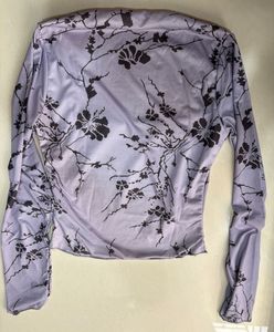 Purple Floral Print Long Sleeve Top