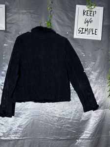 Black Corduroy Jacket with Fur Trim
