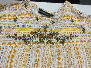 Stylish Yellow Striped Embroidered Top