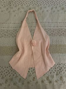 Pink Halter Neck Top with Flower