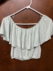 Forever 21 Mint Green Off-Shoulder Ruffle Crop Top