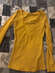 Yellow Ribbed Henley Top