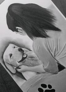 Dog With Girl Sketch  Beautiful Handmade Work