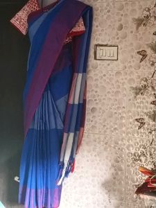 2-SareesCombo-New Maroon&Blue+With+RedBorder Cott