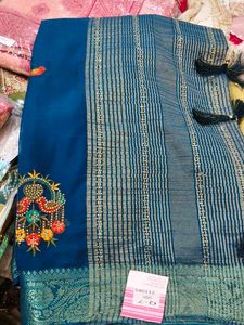 Beautiful Teal Blue Embroidered Saree