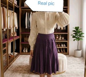 Purple Pleated Midi Skirt