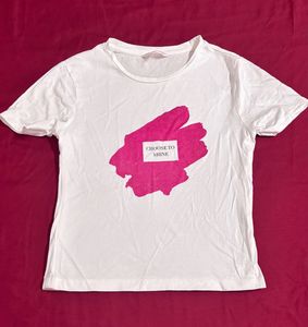 Mast &amp; Harbour White &amp; Pink Glitter T-Shirt
