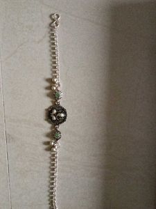 Silver Anklet with Green Stone and Charm