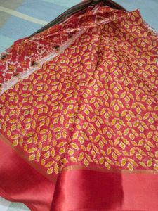 Vibrant Red Geometric Print Saree