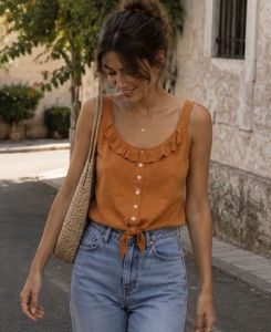 Cute Button-Front Ruffled Tank Top