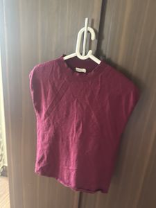 Maroon Sleeveless Mock Neck Knit Top