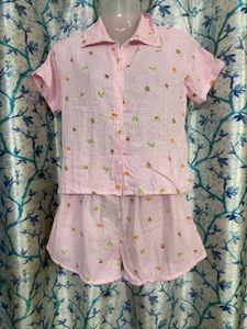 Pink Fruit Print Pajama Set