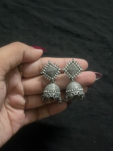 Oxidized Silver Jhumka Earrings