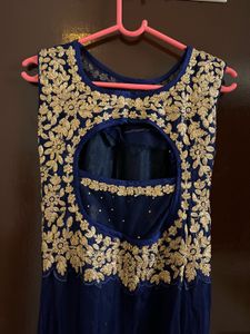Elegant Navy Blue Embroidered Gown