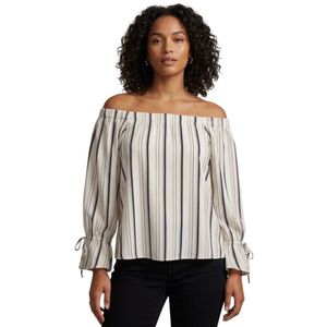 Striped Off-the-Shoulder Top with Tie Cuffs
