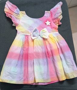 Cute Rainbow Plaid Dress with Bow