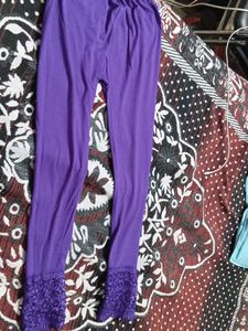 Purple Lace Trim Leggings