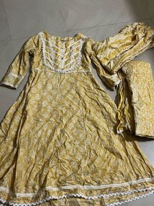 Yellow Printed Kurta Set with Dupatta